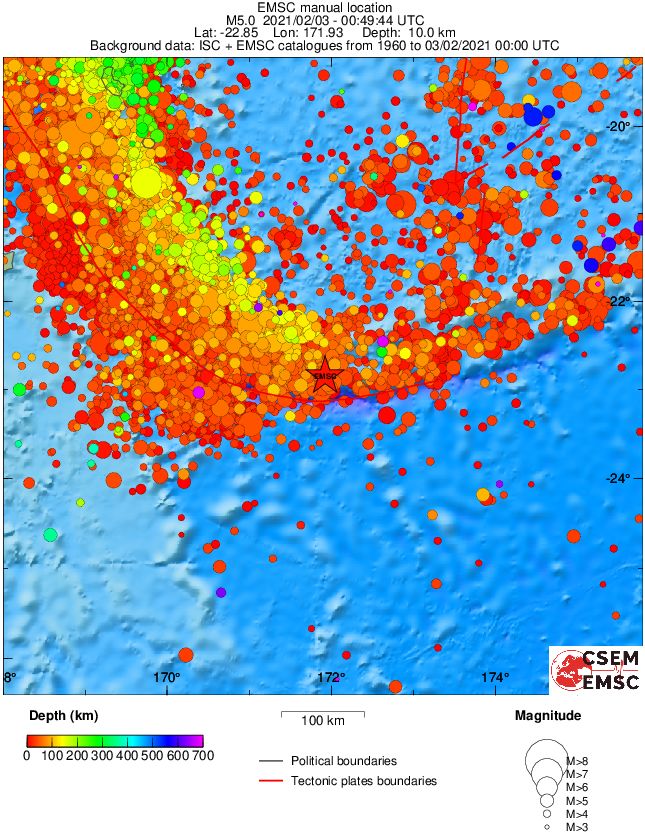regional depth historical seismicity