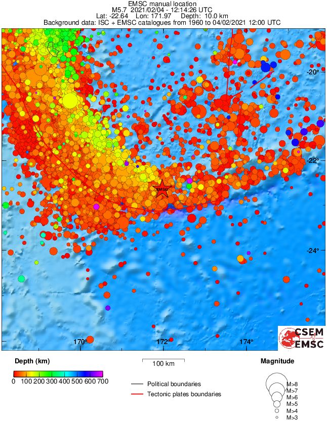 regional depth historical seismicity