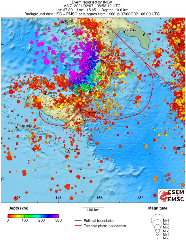 regional depth historical seismicity