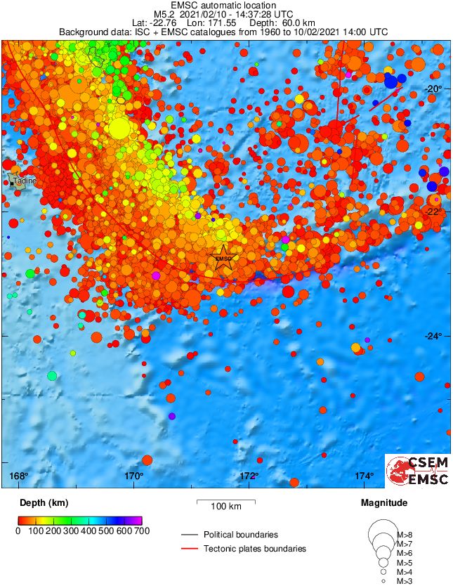 regional depth historical seismicity
