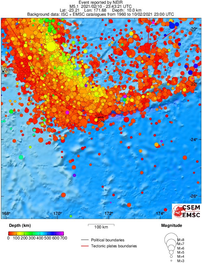 regional depth historical seismicity