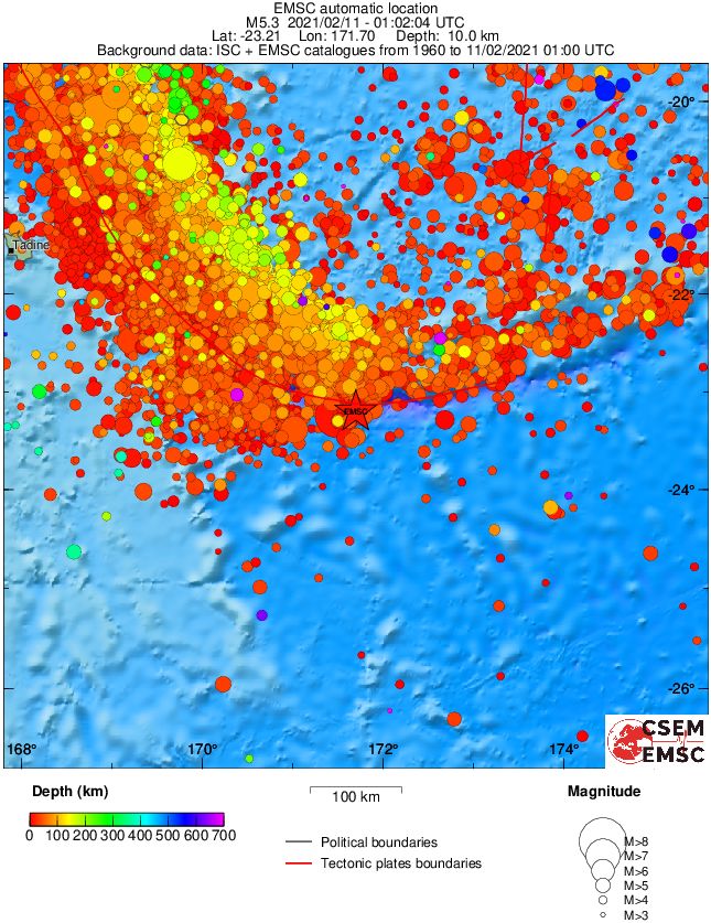 regional depth historical seismicity