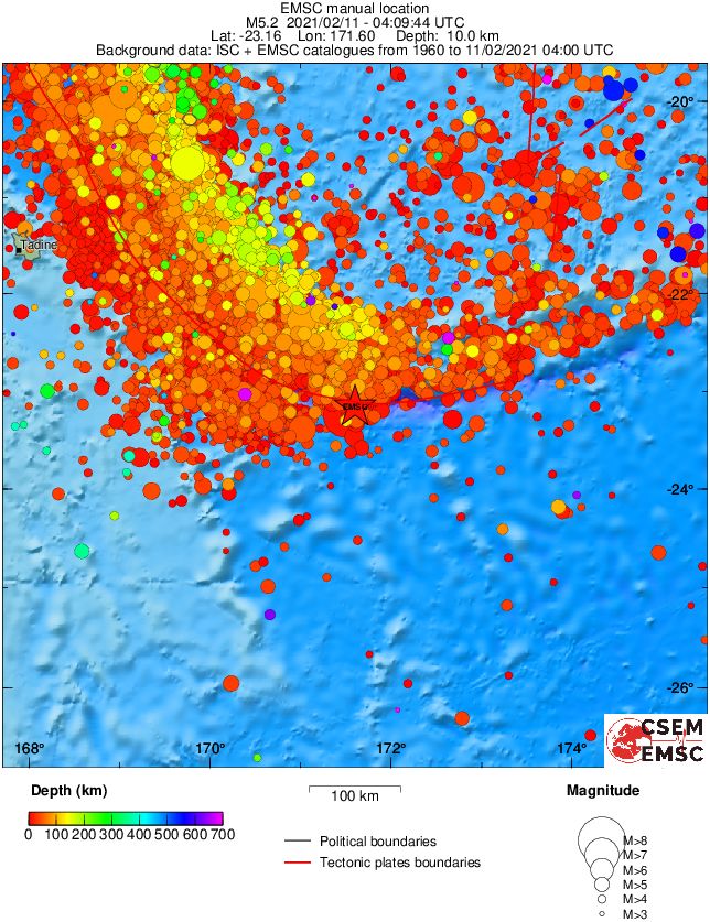 regional depth historical seismicity
