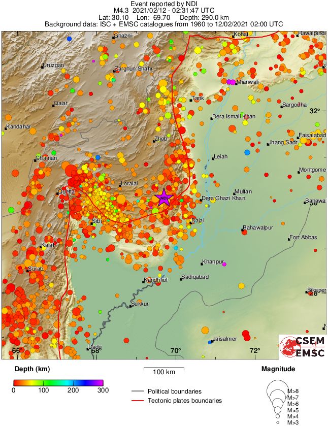 regional depth historical seismicity
