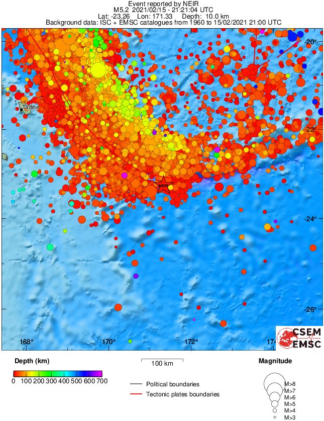 regional depth historical seismicity