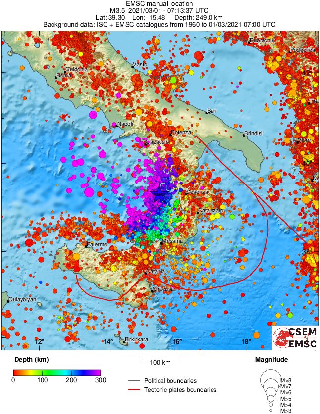 regional depth historical seismicity