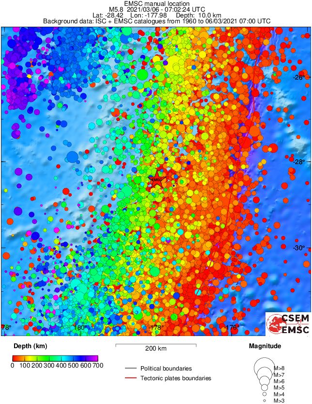 regional depth historical seismicity