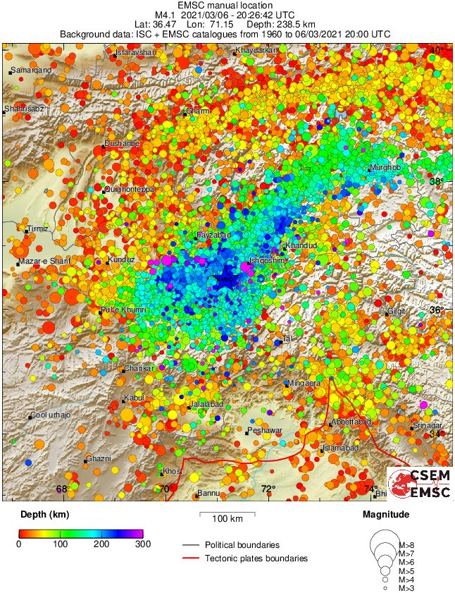 regional depth historical seismicity