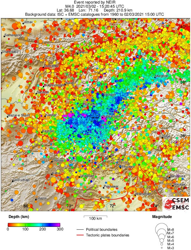 regional depth historical seismicity