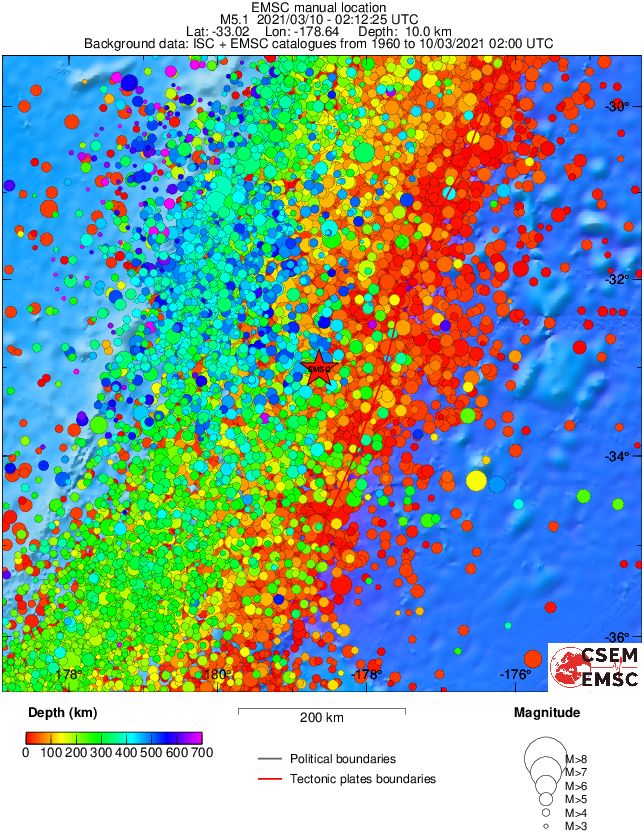 regional depth historical seismicity