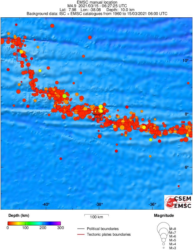 regional depth historical seismicity