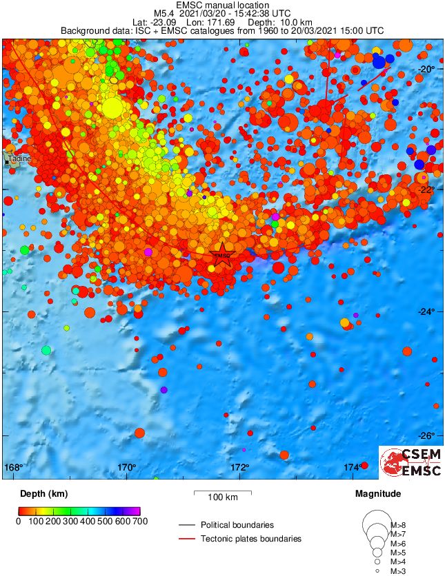 regional depth historical seismicity