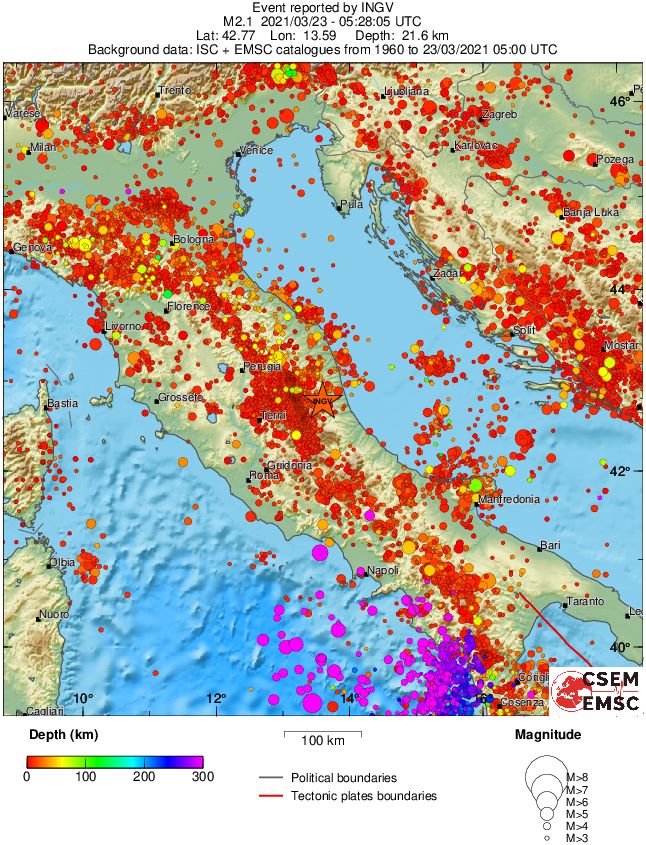 regional depth historical seismicity