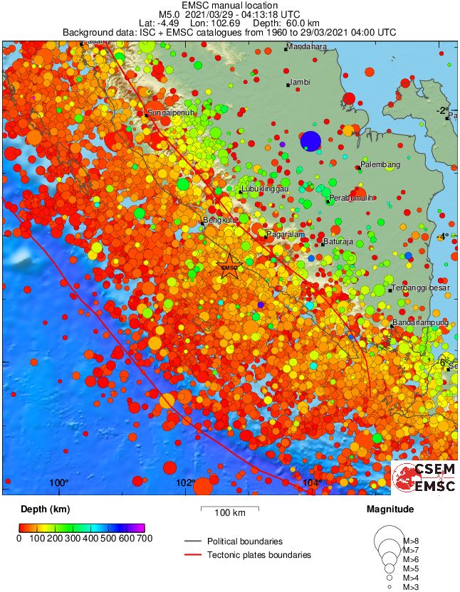 regional depth historical seismicity