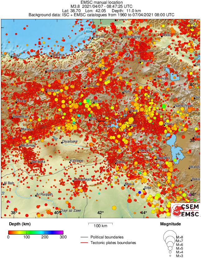 regional depth historical seismicity