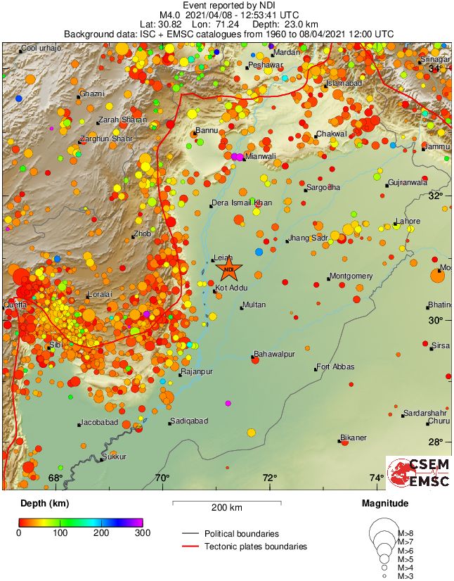 regional depth historical seismicity
