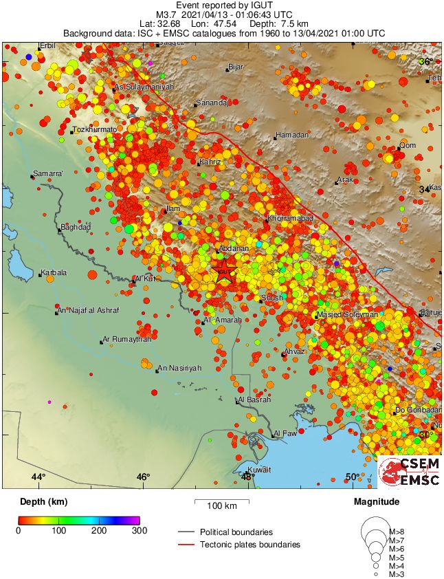 regional depth historical seismicity