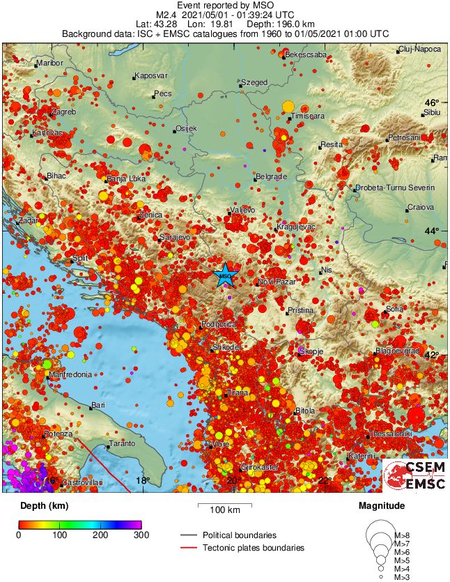 regional depth historical seismicity