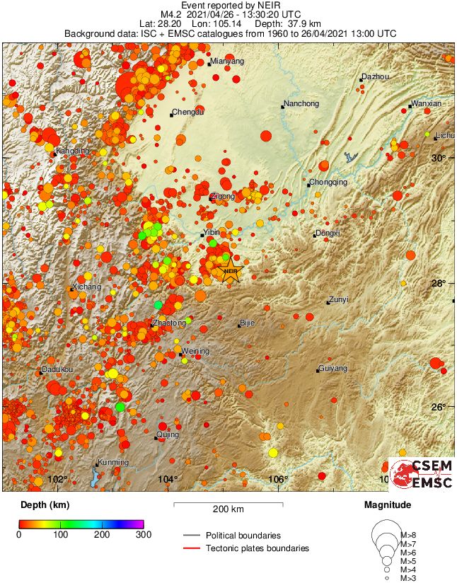 regional depth historical seismicity