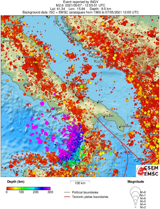 regional depth historical seismicity