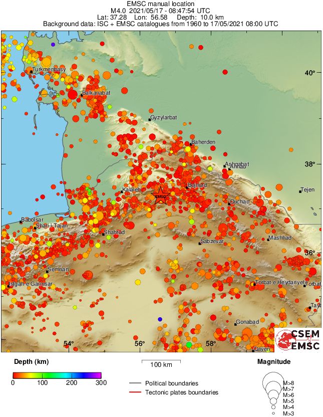 regional depth historical seismicity