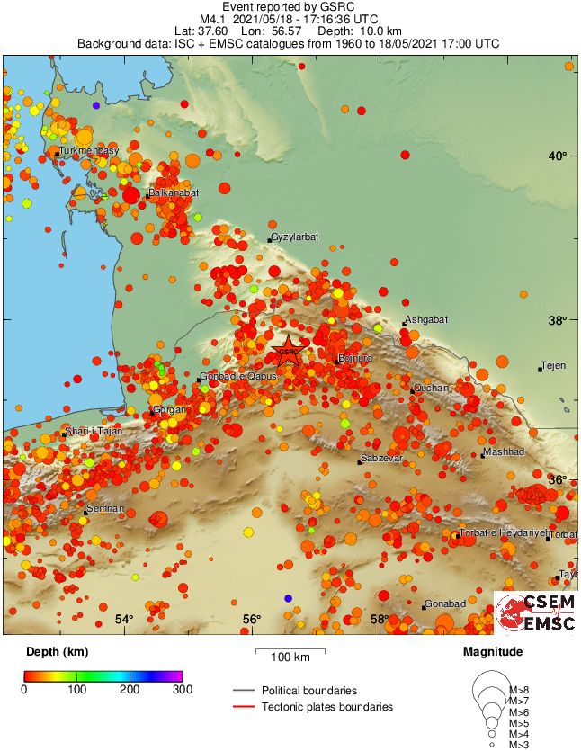 regional depth historical seismicity