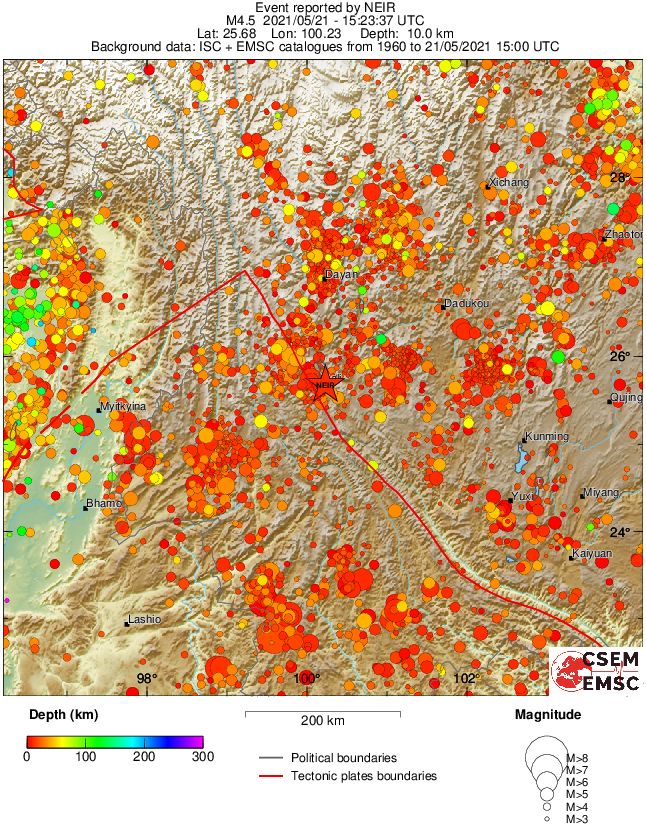 regional depth historical seismicity