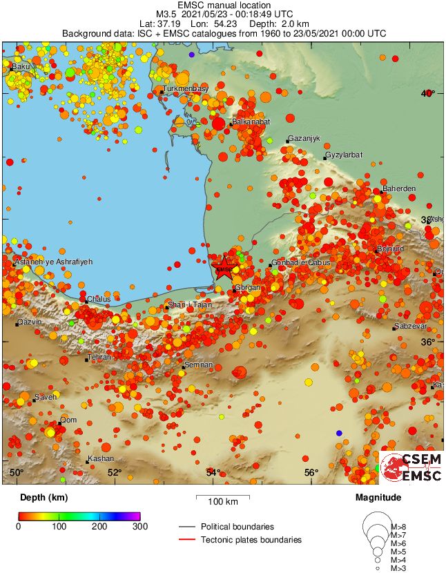 regional depth historical seismicity