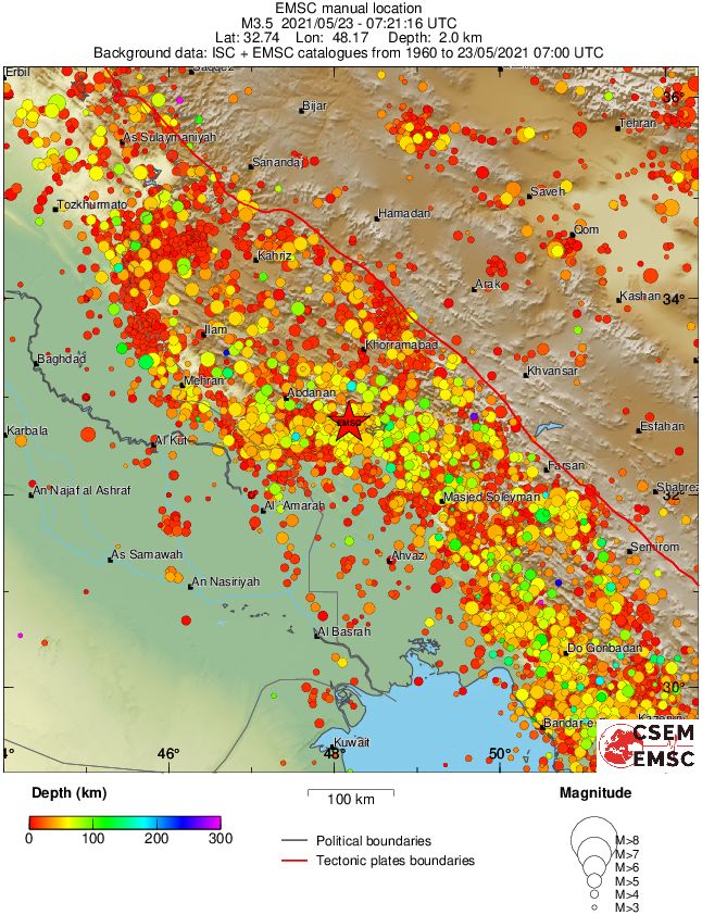 regional depth historical seismicity