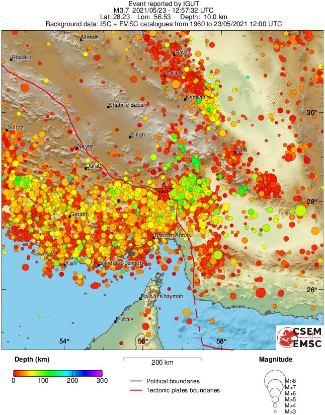 regional depth historical seismicity