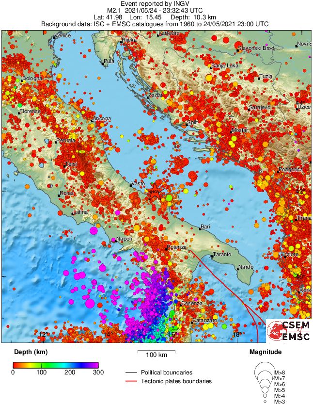 regional depth historical seismicity