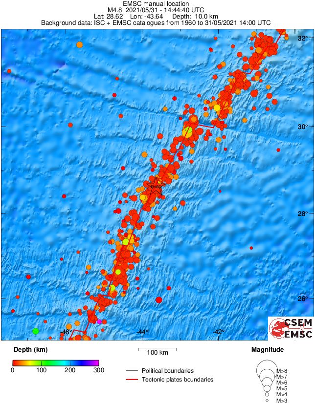 regional depth historical seismicity