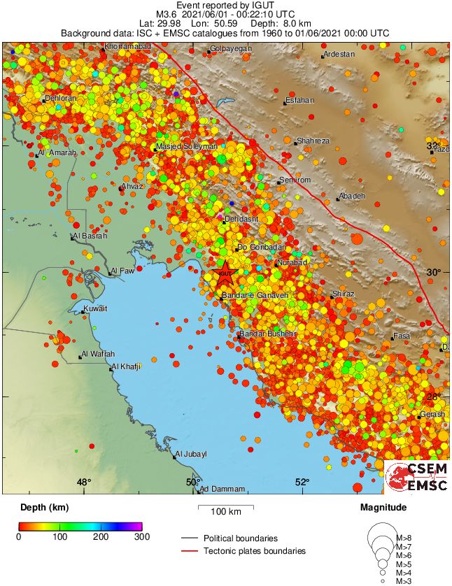 regional depth historical seismicity
