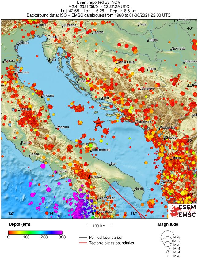 regional depth historical seismicity