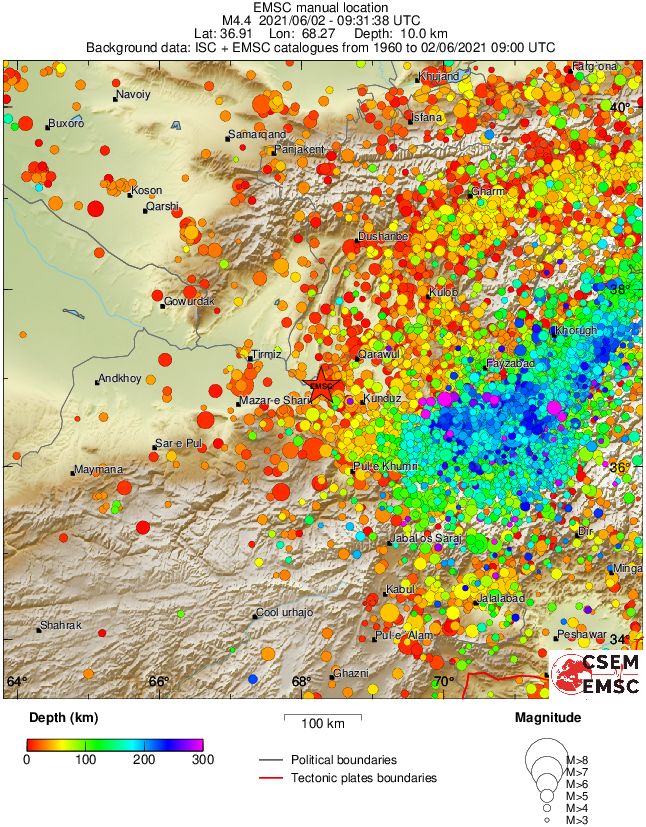 regional depth historical seismicity