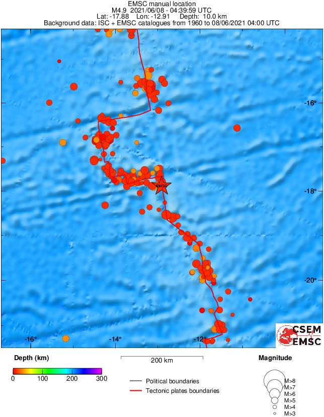 regional depth historical seismicity