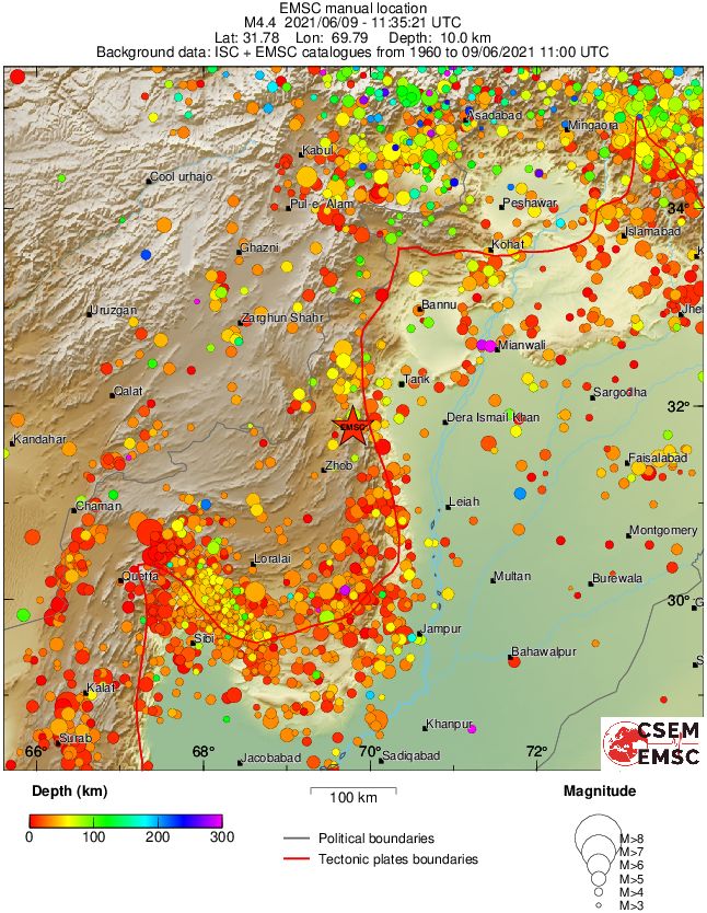 regional depth historical seismicity