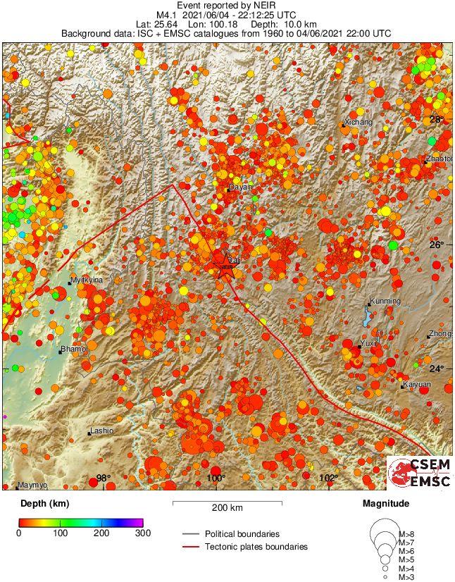 regional depth historical seismicity