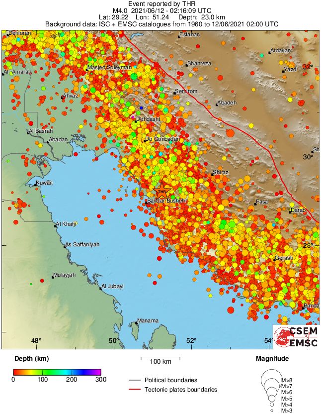 regional depth historical seismicity