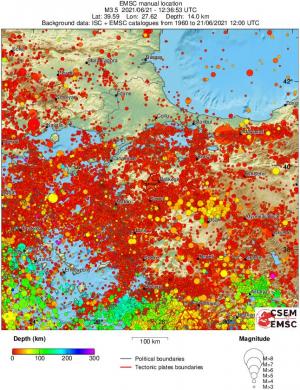 regional depth historical seismicity
