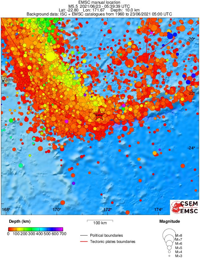 regional depth historical seismicity