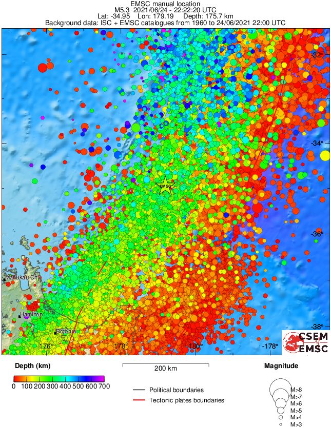 regional depth historical seismicity