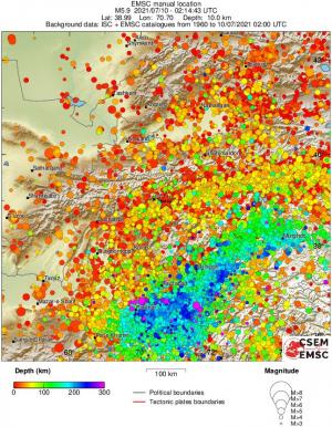 regional depth historical seismicity