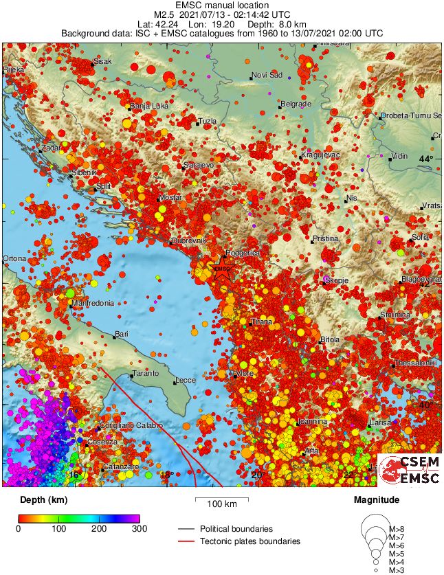 regional depth historical seismicity