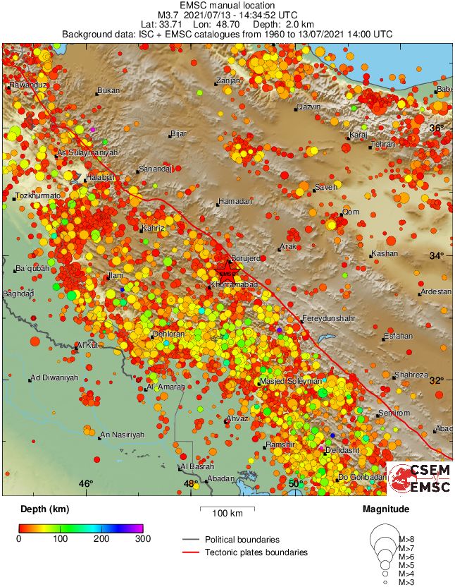 regional depth historical seismicity