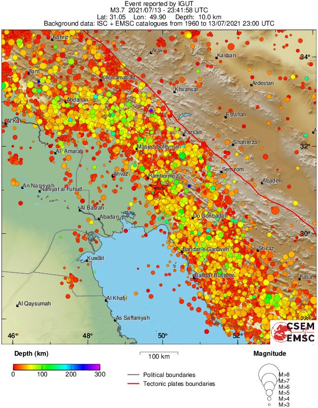 regional depth historical seismicity