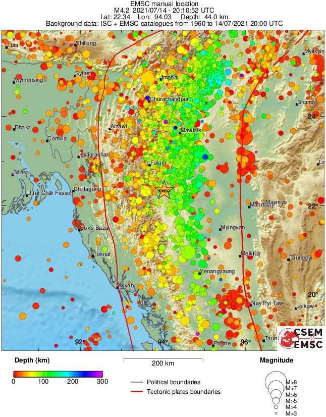 regional depth historical seismicity