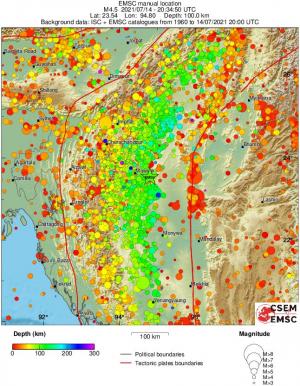 regional depth historical seismicity