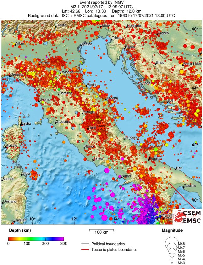 regional depth historical seismicity