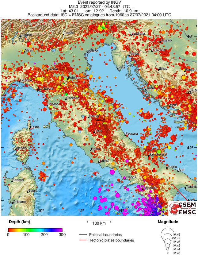 regional depth historical seismicity